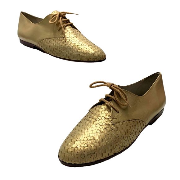 STEPHANE KELIAN Shimmery Gold Leather Lace Up Oxfords  *NWOB‎ - Picture 6 of 11